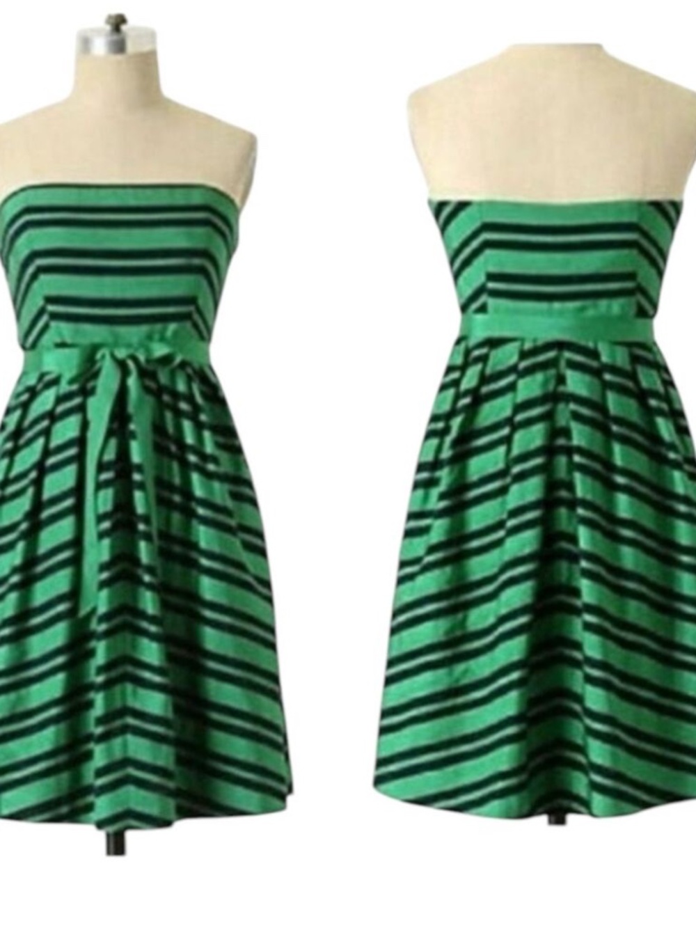 Anthropologie Moulinette Soeurs Green & Navy Strapless Striped Dress - Size 8